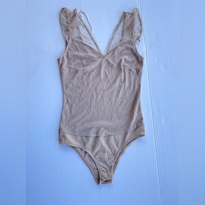 Ambiance Nude Mesh Lace Bodysuit Size M
